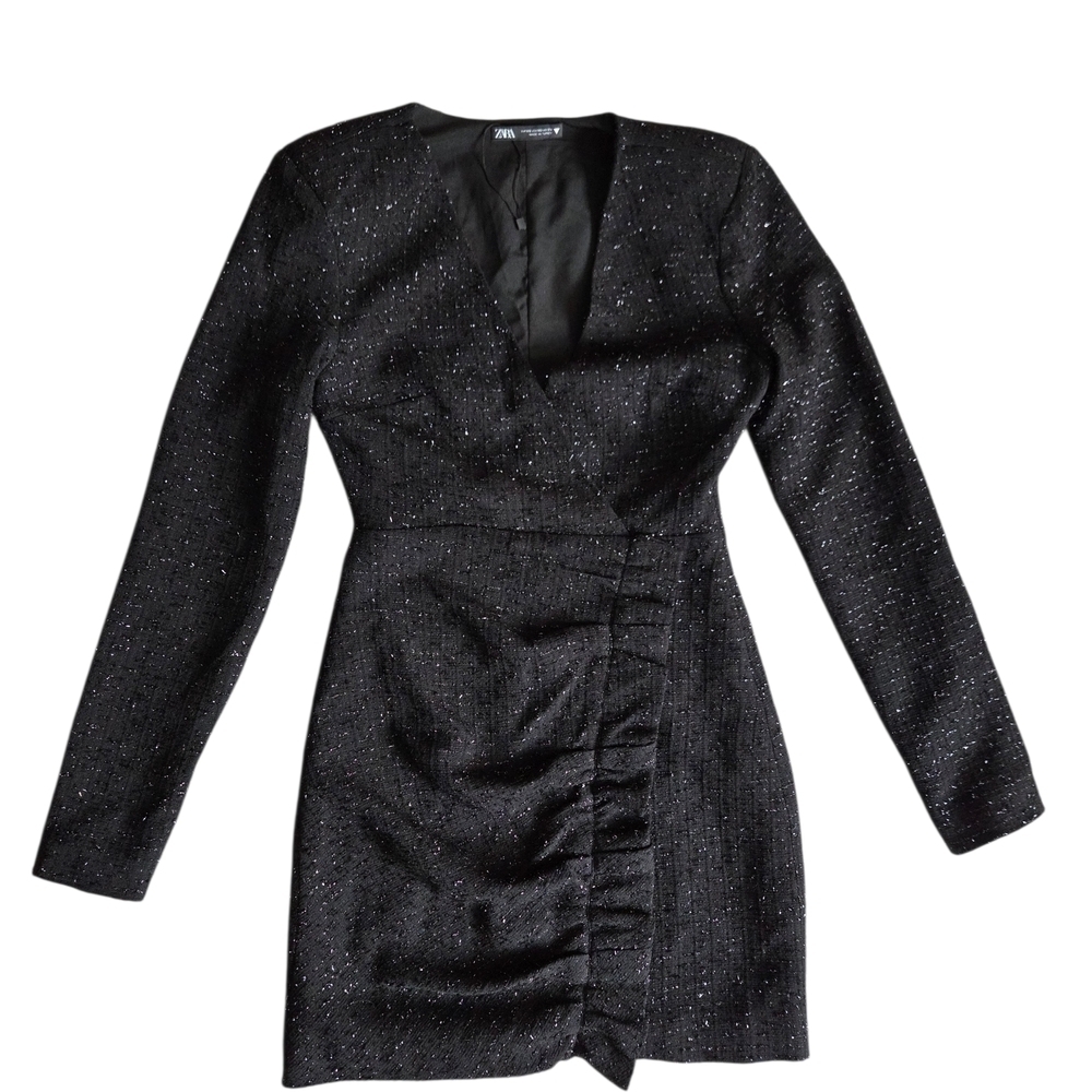 Zara Black Long Sleeve Dress with Subtle Sparkle XS